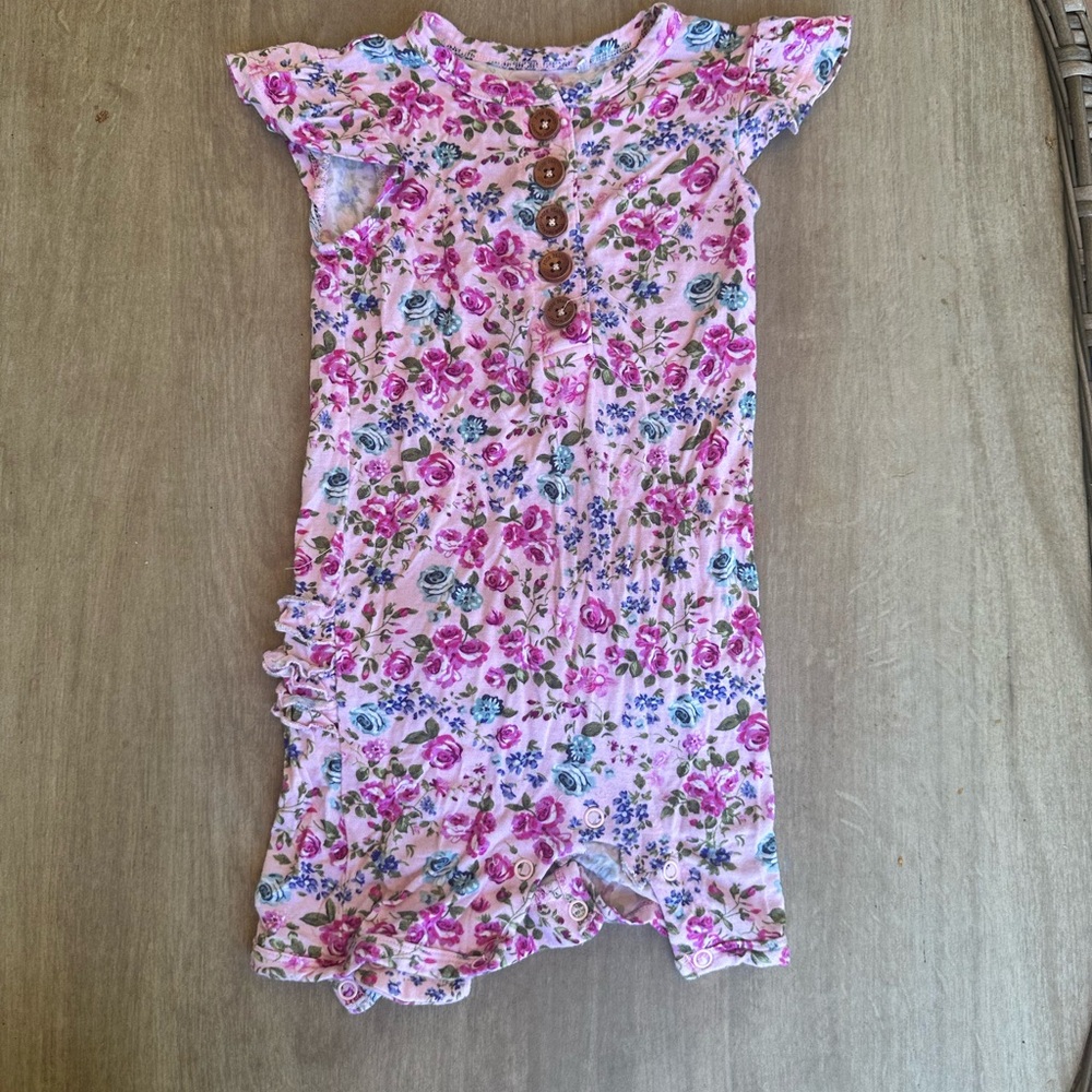 Posh Peanut Pink Floral Kids Romper